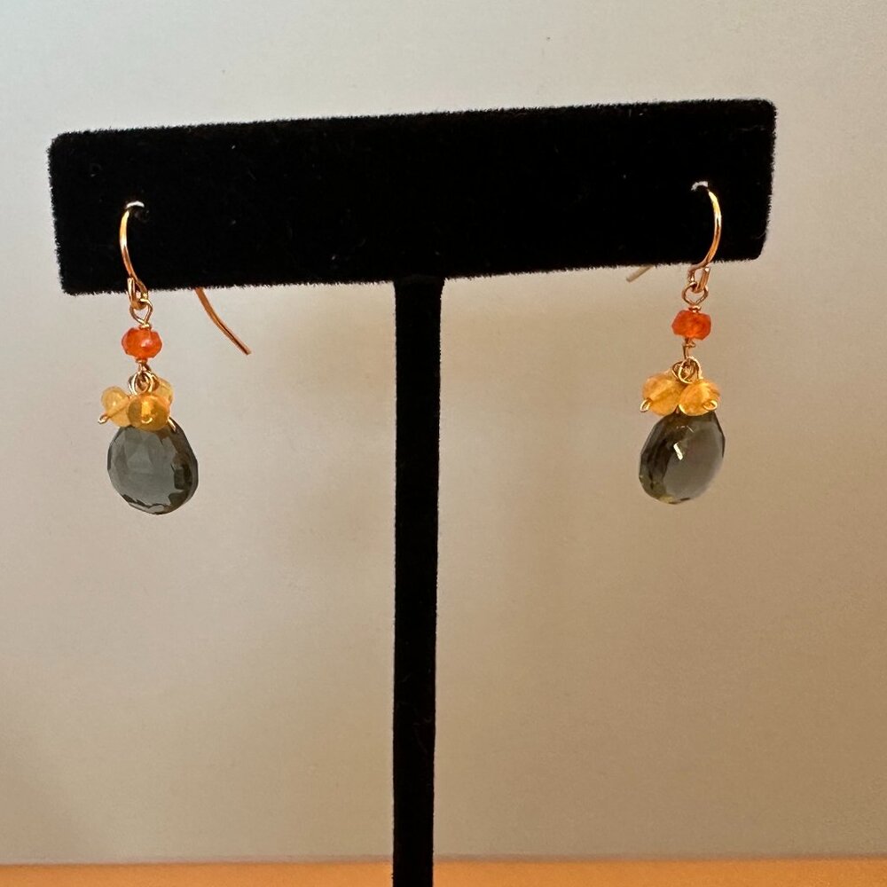 Handmade dangle gemstone gold earring OOAK